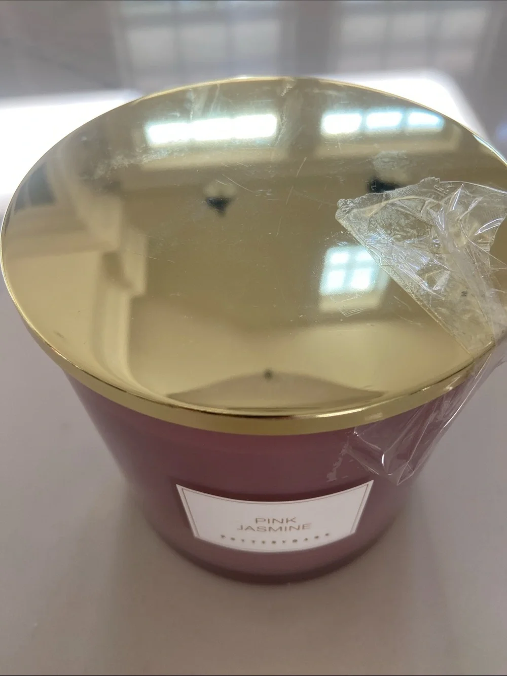 Pottery Barn Pink Jasmine Three-Wick Candle - Pink and Gold